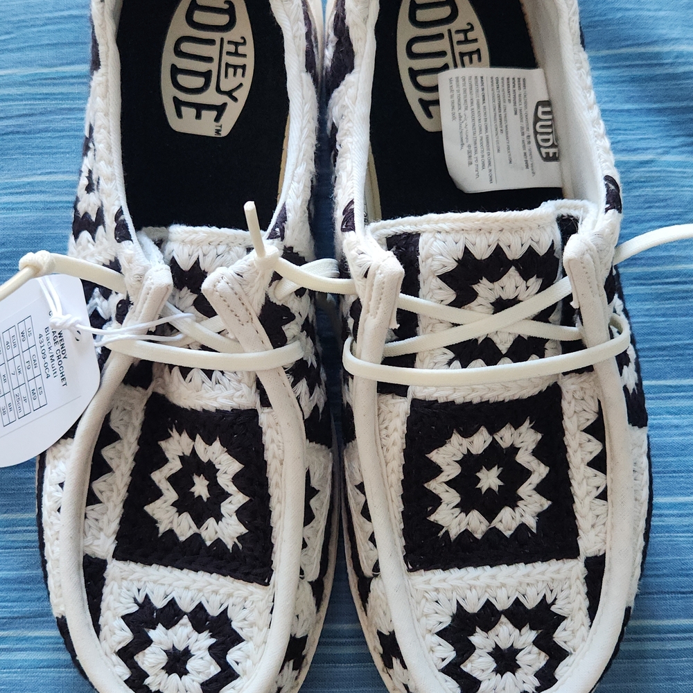 Hey Dude Black and White Crochet Flats